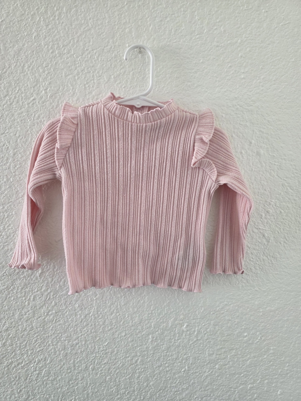 Old Navy Light Pink Ribbed Ruffle Long Sleeve Top